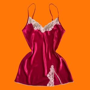 00's vintage red satin lace y2k lingerie slip dress SMALL